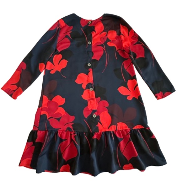 Halogen Women's L Petite Navy Red Floral Print Sleeved Round Neck Midi Dress - Picture 6 of 15